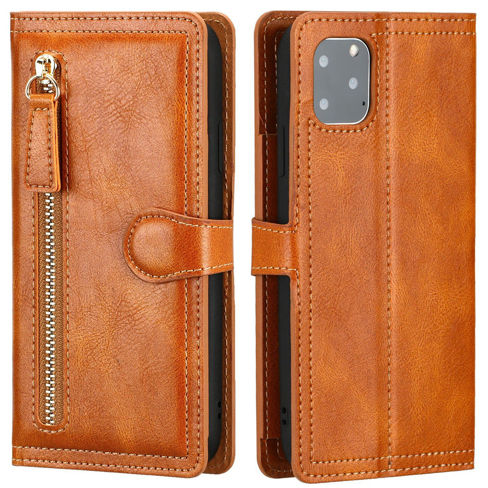 Estuche tipo cartera con cremallera y soporte de carga inalámbrica para iPhone