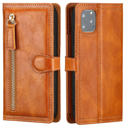 Estuche tipo cartera con cremallera y soporte de carga inalámbrica para iPhone