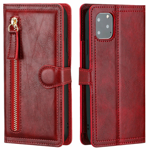 Estuche tipo cartera con cremallera y soporte de carga inalámbrica para iPhone