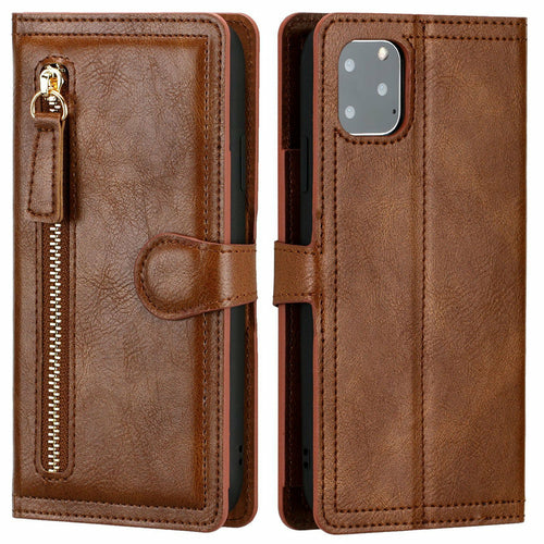 Estuche tipo cartera con cremallera y soporte de carga inalámbrica para iPhone