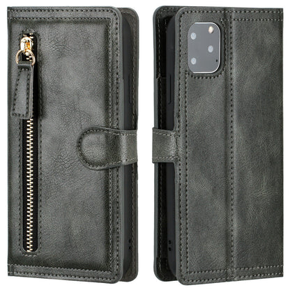 Estuche tipo cartera con cremallera y soporte de carga inalámbrica para iPhone