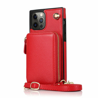 Funda tipo cartera con cremallera y correa cruzada ajustable para iPhone
