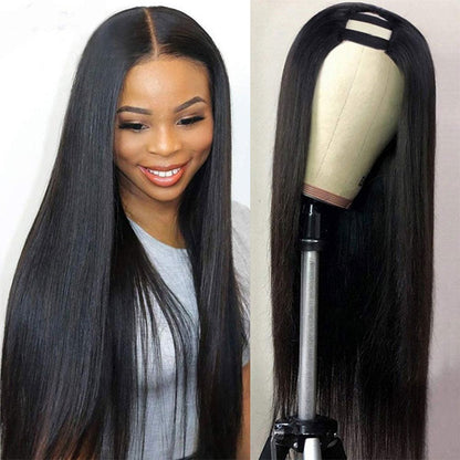 Peluca en U de pelo liso, pelucas de cabello humano para mujeres negras, brasileñas