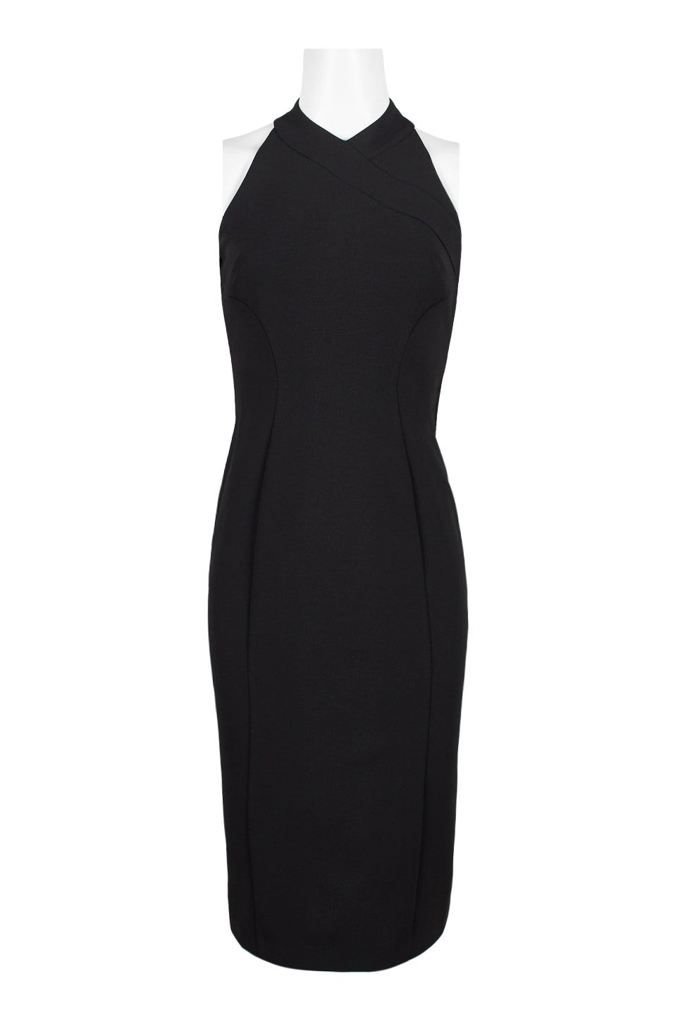 Vestido de crepé elástico liso con cuello halter y cremallera trasera London Times